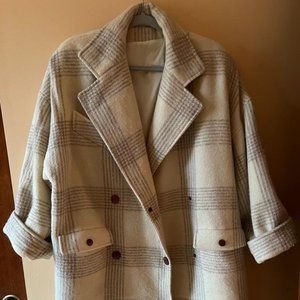 ILGWU Classic Vintage Cream Plaid Wool Coat